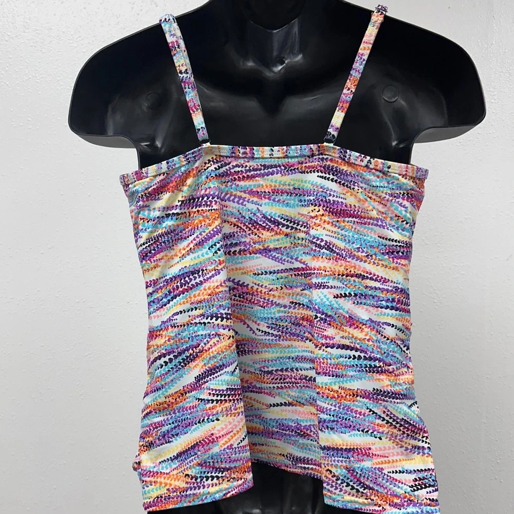 Croft & Barrow Tankini Swim Beach Top Vibrant Multicolor Twist Front Lined Sz 16